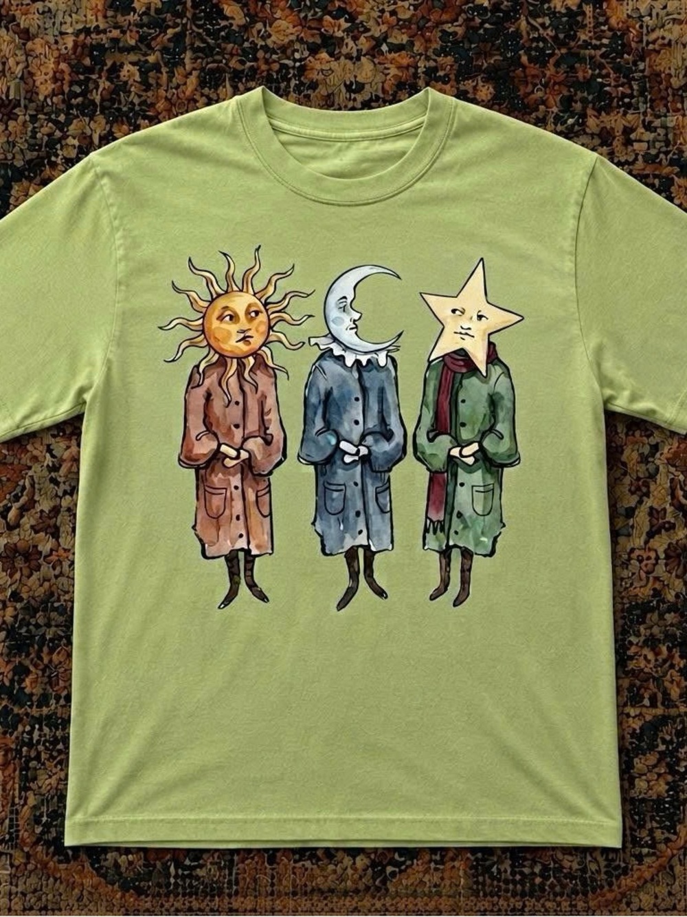 Gildan Green Graphic Tee Sun Moon Star Illustration